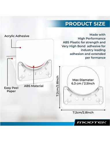 Soporte para barra de cortina de ducha Modtek M1768 - 4 piezas, transparente, sin perforación