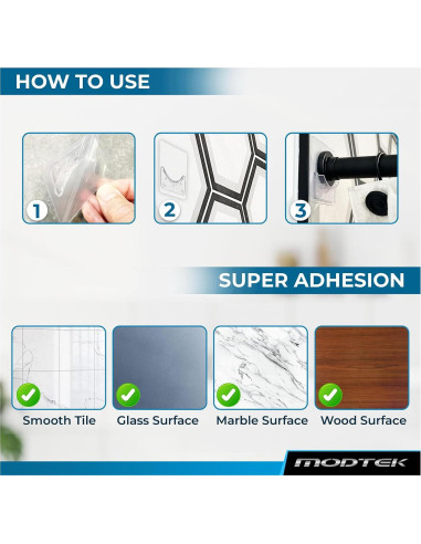 Soporte para barra de cortina de ducha Modtek M1768 - 4 piezas, transparente, sin perforación