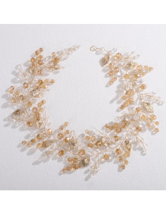 Vínculo de cabello Lenjicons con cuentas de cristal y hojas doradas 2