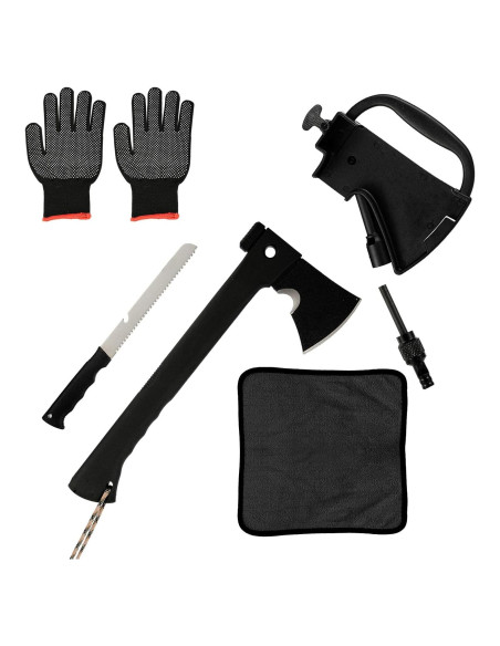 Hacha de Camping NIPURA con Silbato y Encendedor - 35.56 cm