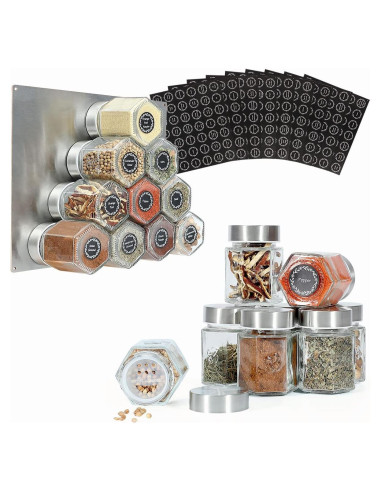 16 Tarros de Especias Magnéticos Art Secret 85g con Etiquetas