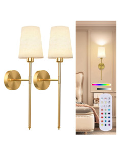 Juego de 2 Apliques de Pared Inalámbricos Dorados 10000mAh
