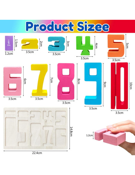 10 Piezas Bloques de Construcción de Números de Madera Montessori