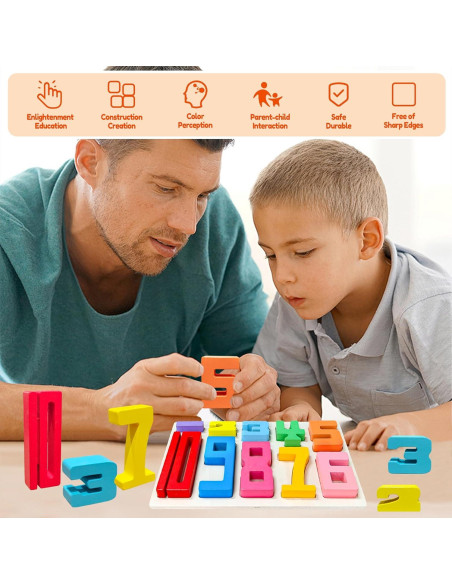 10 Piezas Bloques de Construcción de Números de Madera Montessori
