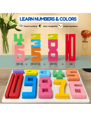 10 Piezas Bloques de Construcción de Números de Madera Montessori