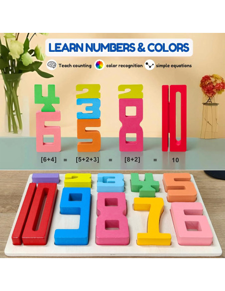 10 Piezas Bloques de Construcción de Números de Madera Montessori