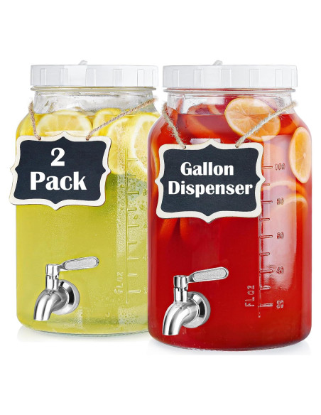Paquete de 2 dispensadores de vidrio 3.78L Qianfenie con grifo