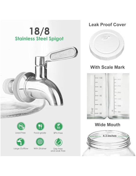 Paquete de 2 dispensadores de vidrio 3.78L Qianfenie con grifo