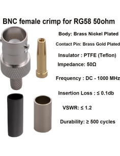 Conectores BNC hembra crimpado 50 Ohm RFetomax - Paquete de 5 2