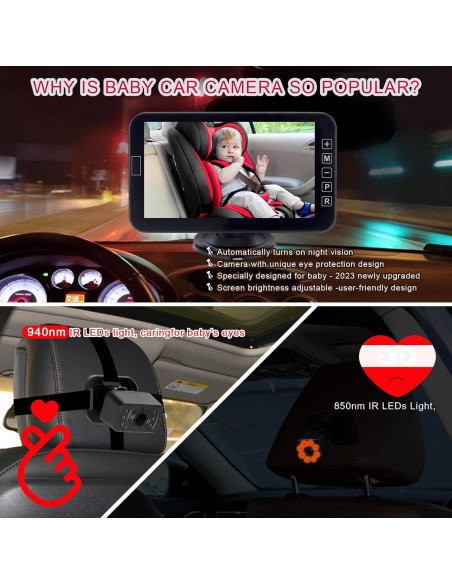 Cámara de Auto para Bebé YIMU KB42 4.3" con Visión Nocturna