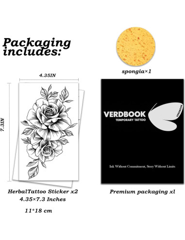 Kit de Tatuajes Temporales Impermeables VERDBOOK - 2 Hojas