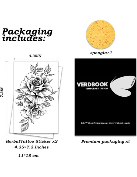 Kit de Tatuajes Temporales Impermeables VERDBOOK - 2 Hojas