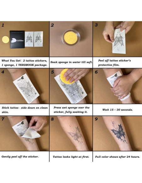 Kit de Tatuajes Temporales Impermeables VERDBOOK - 2 Hojas