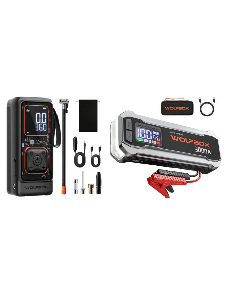 Arrancador de Baterías WOLFBOX 3000A con Inflador Portátil