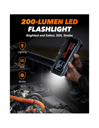 Arrancador de Baterías WOLFBOX 3000A con Inflador Portátil