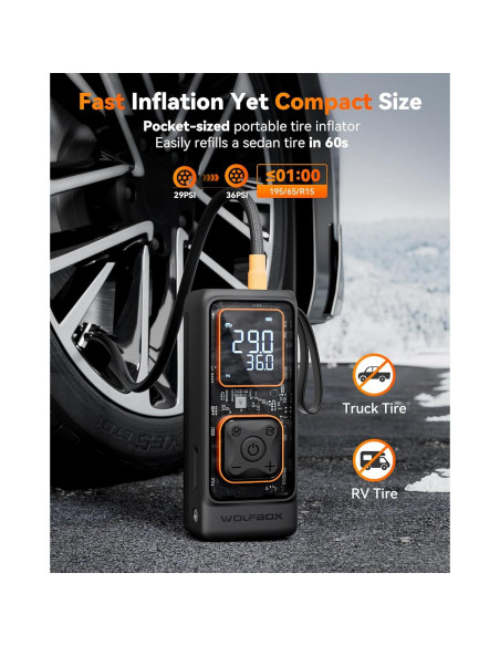 Arrancador de Baterías WOLFBOX 3000A con Inflador Portátil