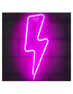 Luz de Neón Rosa en Forma de Rayo Protecu - Decoración de Pared