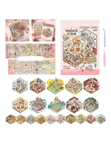 Libro de Pegatinas 3D DIY TIYIMIYUXU Rosa 20 Escenas