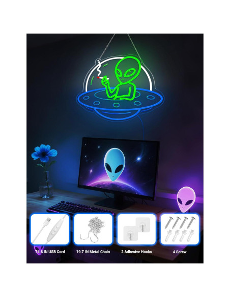 Cartel de Neón Alienígena ADKALIV LED Dimmable 35x30.5cm Cartel de Neón Alienígena ADKALIV LED Dimmable 35x30.5cm