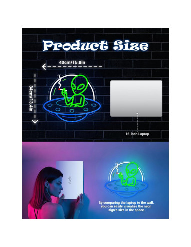 Cartel de Neón Alienígena ADKALIV LED Dimmable 35x30.5cm