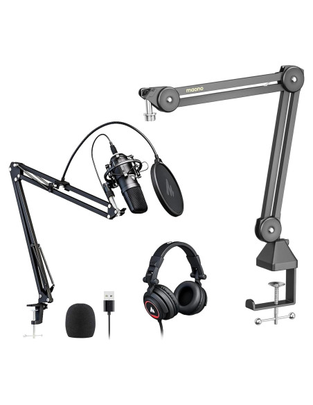 Micrófono de Condensador MAONO USB 192kHz/24bit con Auriculares