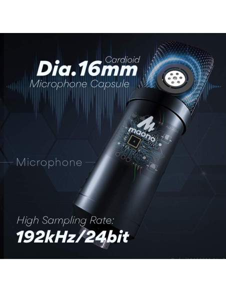 Micrófono de Condensador MAONO USB 192kHz/24bit con Auriculares