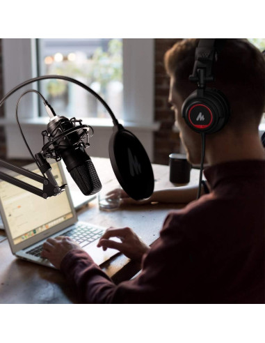 Micrófono de Condensador MAONO USB 192kHz/24bit con Auriculares