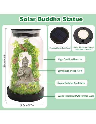 Estatua de Buda Solar Yulloyello 24.99 cm con 15 LED para Jardín
