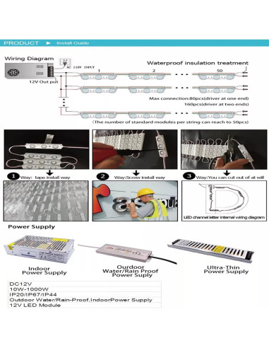 Luces LED Erudite 20Pcs 5730SMD Blanco 3.66m DC12V Impermeables