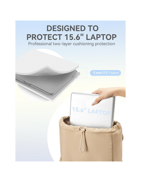 Mochila Puffer BOSTANTEN para Mujeres 15.6" Acolchada Caqui Mochila Puffer BOSTANTEN para Mujeres 15.6" Acolchada Caqui