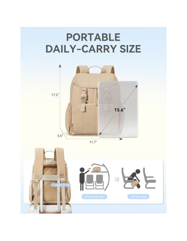 Mochila Puffer BOSTANTEN para Mujeres 15.6" Acolchada Caqui