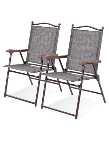 Conjunto de 2 Sillas Plegables de Patio Tangkula Gris