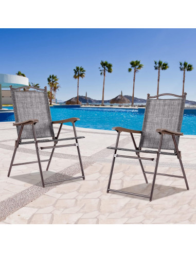 Conjunto de 2 Sillas Plegables de Patio Tangkula Gris