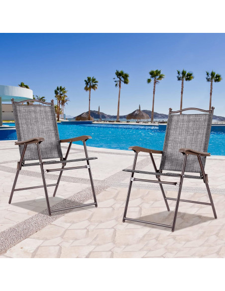 Conjunto de 2 Sillas Plegables de Patio Tangkula Gris