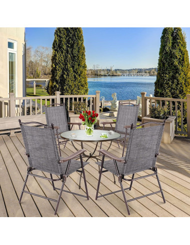 Conjunto de 2 Sillas Plegables de Patio Tangkula Gris