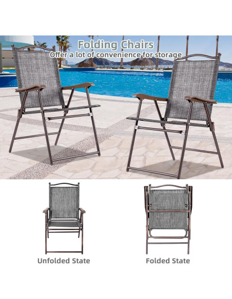 Conjunto de 2 Sillas Plegables de Patio Tangkula Gris