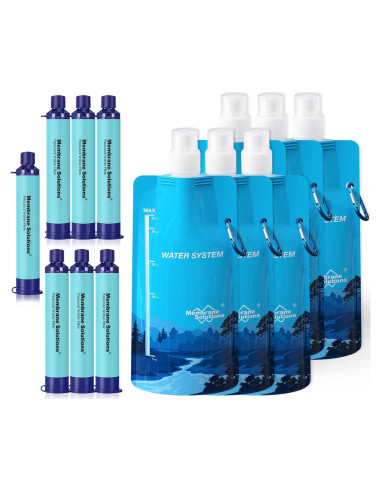 Sistema de Filtración de Agua Membrane Solutions, Kit Portátil 7 Pajillas y 6 Botellas