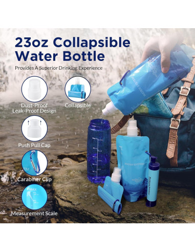 Sistema de Filtración de Agua Membrane Solutions, Kit Portátil 7 Pajillas y 6 Botellas