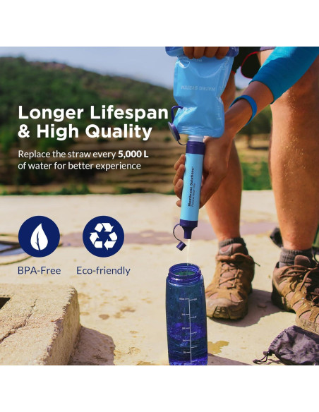 Sistema de Filtración de Agua Membrane Solutions, Kit Portátil 7 Pajillas y 6 Botellas