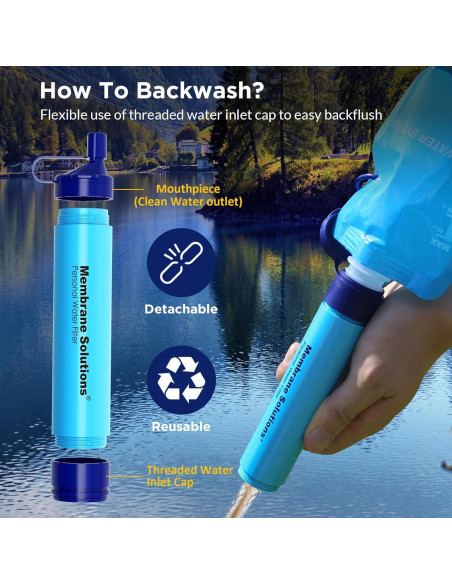 Sistema de Filtración de Agua Membrane Solutions, Kit Portátil 7 Pajillas y 6 Botellas