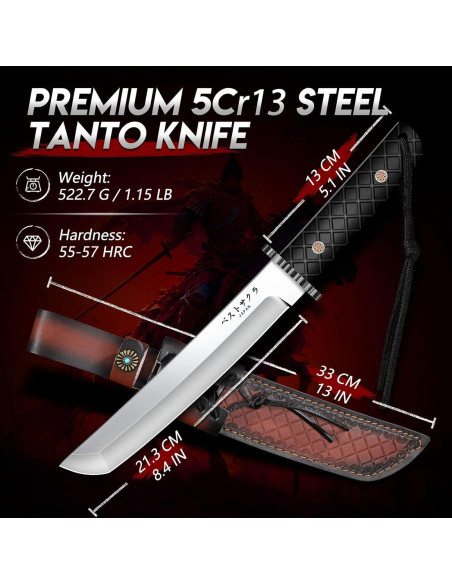 Cuchillo Tanto Moontay 21.3cm Acero Inoxidable con Funda