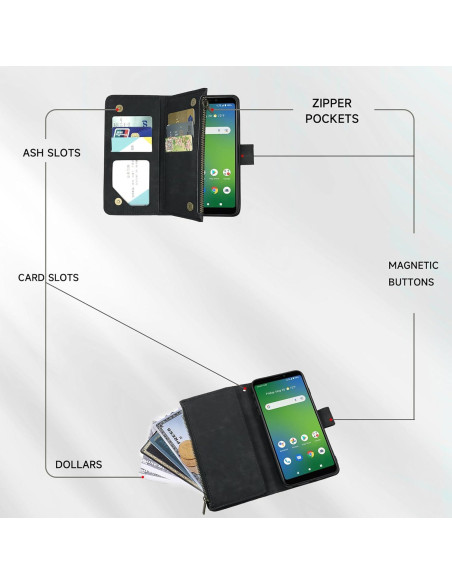 Funda de billetera Dibosom para Cricket Icon 4, cuero negro