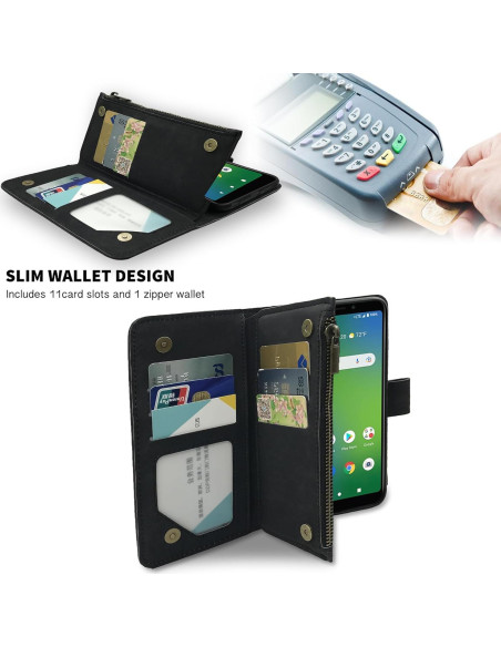 Funda de billetera Dibosom para Cricket Icon 4, cuero negro