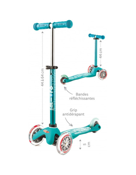 Scooter Infantil Micro Mini Deluxe LED 3 Ruedas Aqua