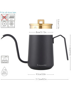 Tetera de Goteo Easyworkz 600 ml Acero Inoxidable Negro 2