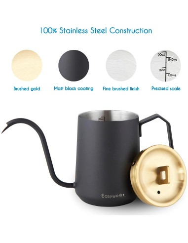 Tetera de Goteo Easyworkz 600 ml Acero Inoxidable Negro