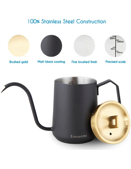 Tetera de Goteo Easyworkz 600 ml Acero Inoxidable Negro