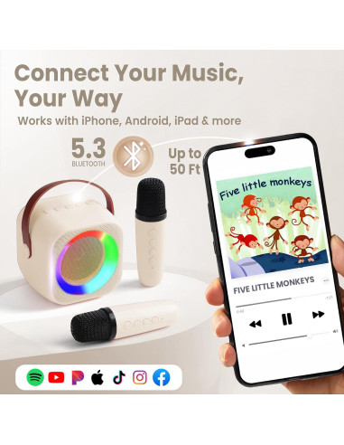 Mini Máquina de Karaoke Two3Sevens Beige con 25 Canciones