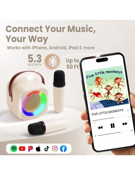 Mini Máquina de Karaoke Two3Sevens Beige con 25 Canciones