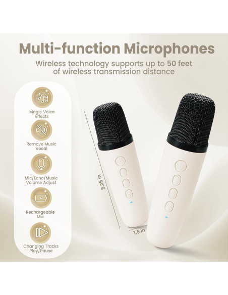 Mini Máquina de Karaoke Two3Sevens Beige con 25 Canciones